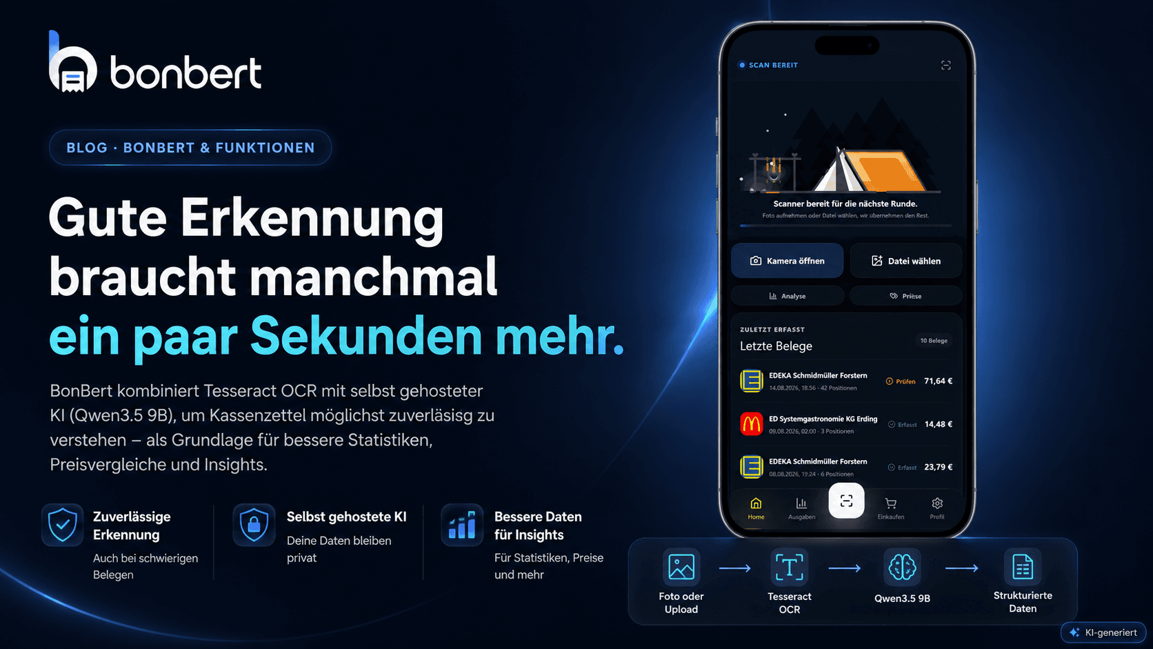 BonBert analysiert einen Kassenzettel mit OCR und künstlicher Intelligenz