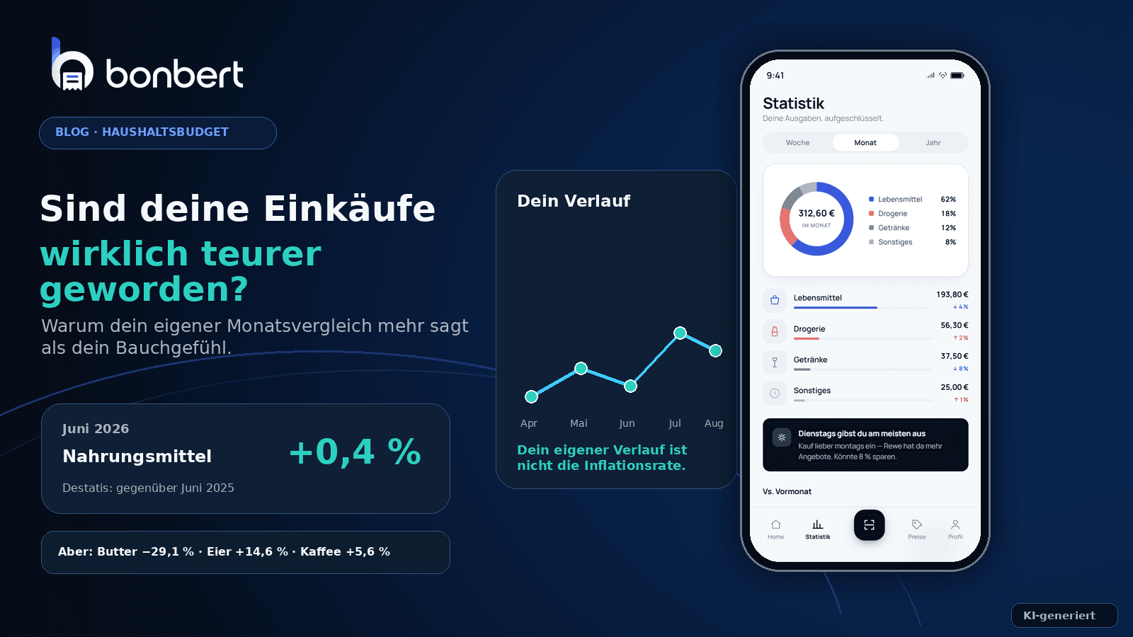 BonBert Monatsvergleich mit Statistik-App, persönlicher Ausgabenkurve und Destatis-Vergleichswert