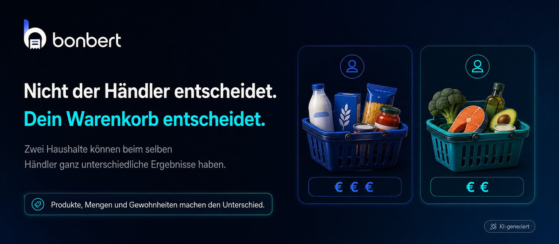 Zwei unterschiedliche Warenkörbe zeigen, dass persönliche Einkaufsgewohnheiten den Preisvergleich beeinflussen