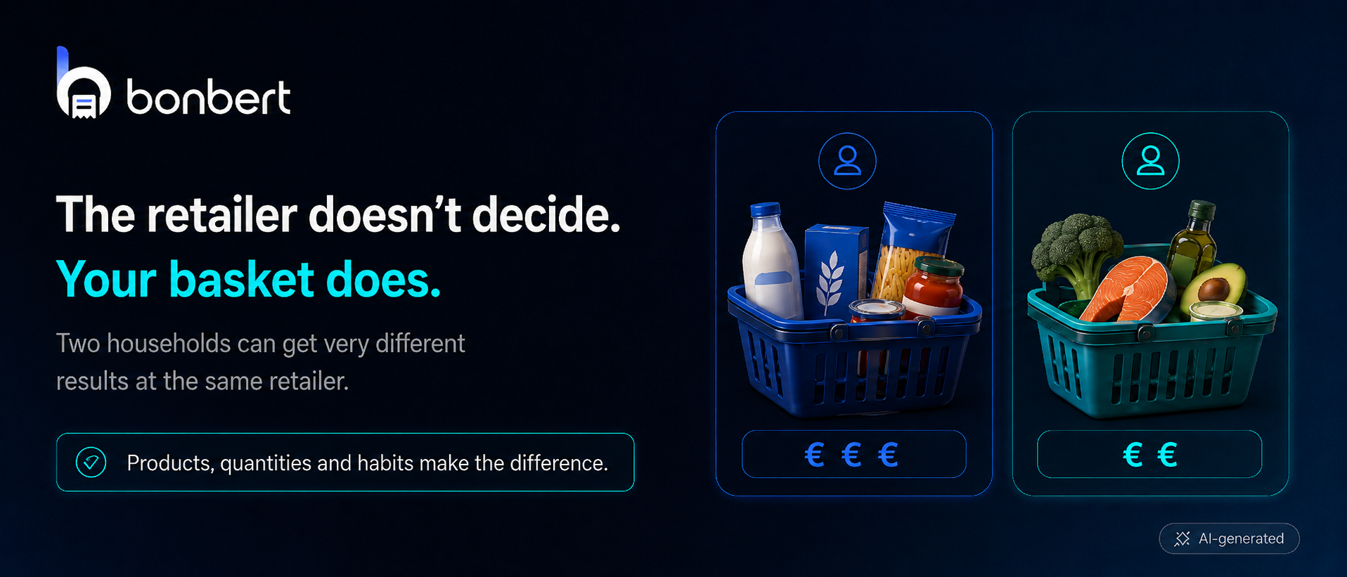 Two different shopping baskets show how personal shopping habits affect price comparisons